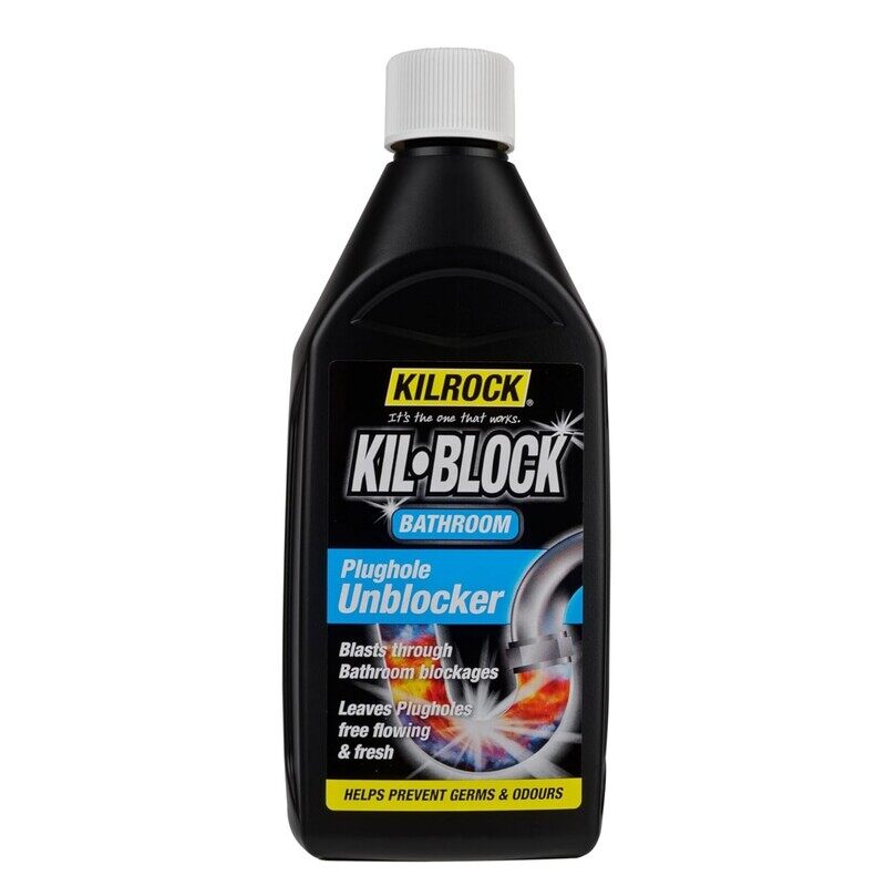 

Kilrock Kil Block Plughole Unblocker for Bathroom 500ml - Powerful Hair and Soap Scum Cleaner