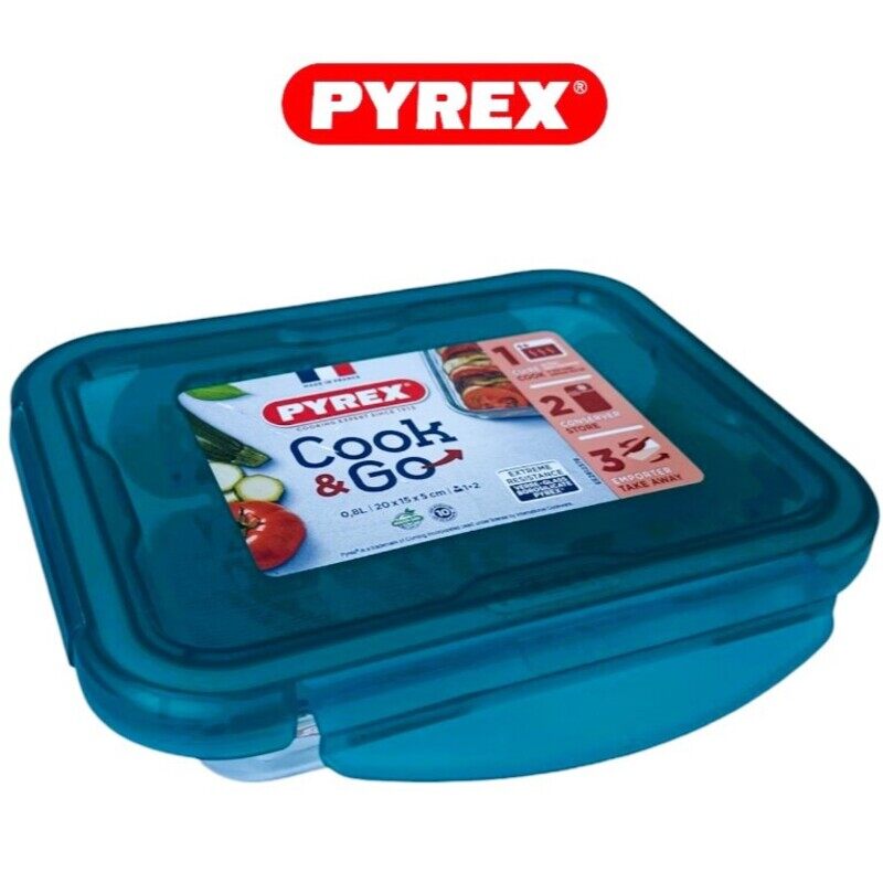 

Pyrex Cook&Go 0.8L Rectangle Storage Dish with Green Lid - Airtight, Versatile, Freezer-to-Oven Solution