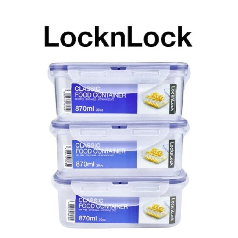 

Lock & Lock LocknLock 870ML Square Airtight Food Storage PACK OF 3 - BPA-Free, Microwave, Freezer, and Dishwasher Safe