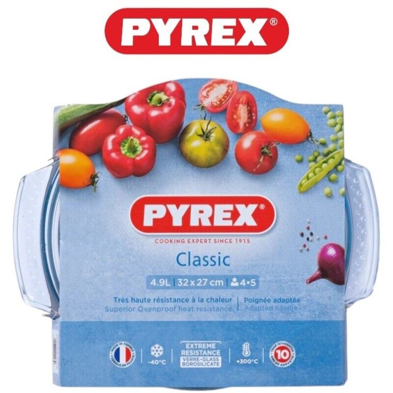 

Pyrex Essential 4.9L Round Casserole - Durable Borosilicate Glass for Versatile Cooking and Serving