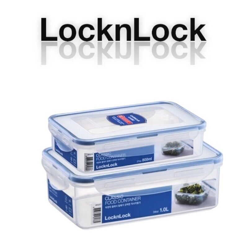 

Lock & Lock LocknLock Classic Airtight Rectangular Containers (800ml + 1L) - BPA-Free, Microwave and Freezer Safe