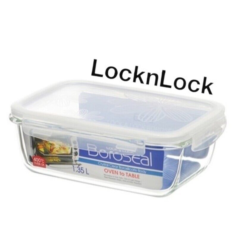 

Lock & Lock LocknLock 1.35L Oven-Safe Borosilicate Glass Rectangular Container with Airtight Lid - Microwave, Freezer, and Dishwasher Safe