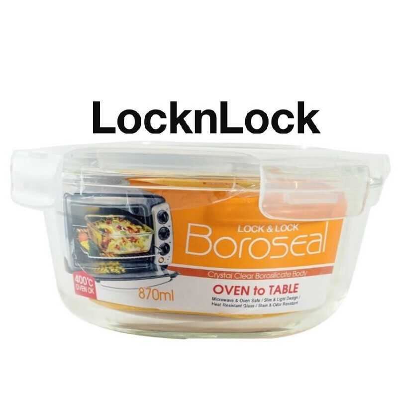

Lock & Lock LocknLock 870ml Oven-Safe Borosilicate Glass Round Container with Airtight Lid - Microwave, Freezer, and Dishwasher Safe