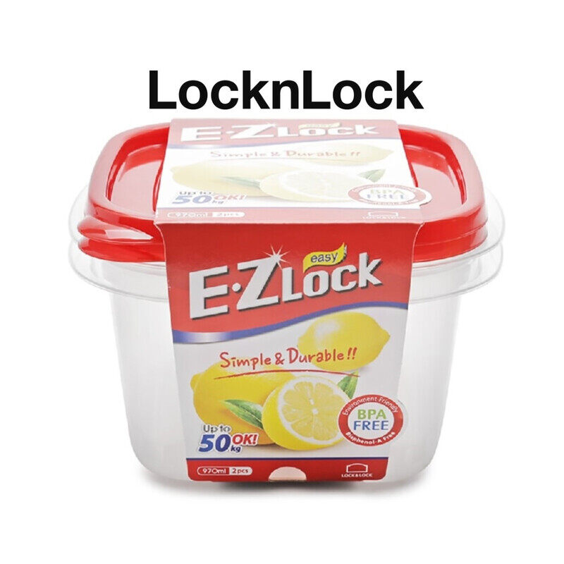 

Lock & Lock LocknLock EzLock Square Container Set - 970ml (Set of 2), Clear Base, Stackable, Microwave-Safe