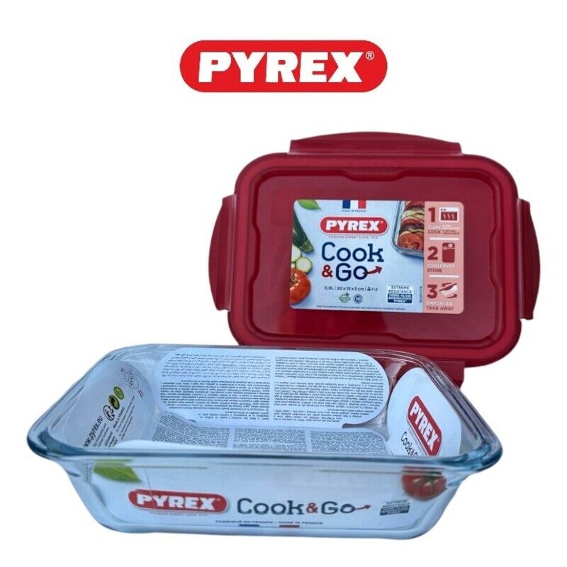 

Pyrex Cook&Go 0.8L Rectangle Storage Dish with Red Lid - Airtight, Versatile, Freezer-to-Oven Solution