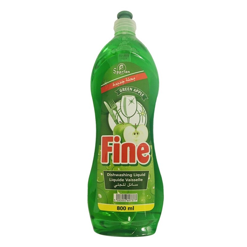 

Spartan Fine Dishwashing Liquid - 800 ml Green Apple-Scented Concentrate for Effective Grease Removal and Gentle Cleaning