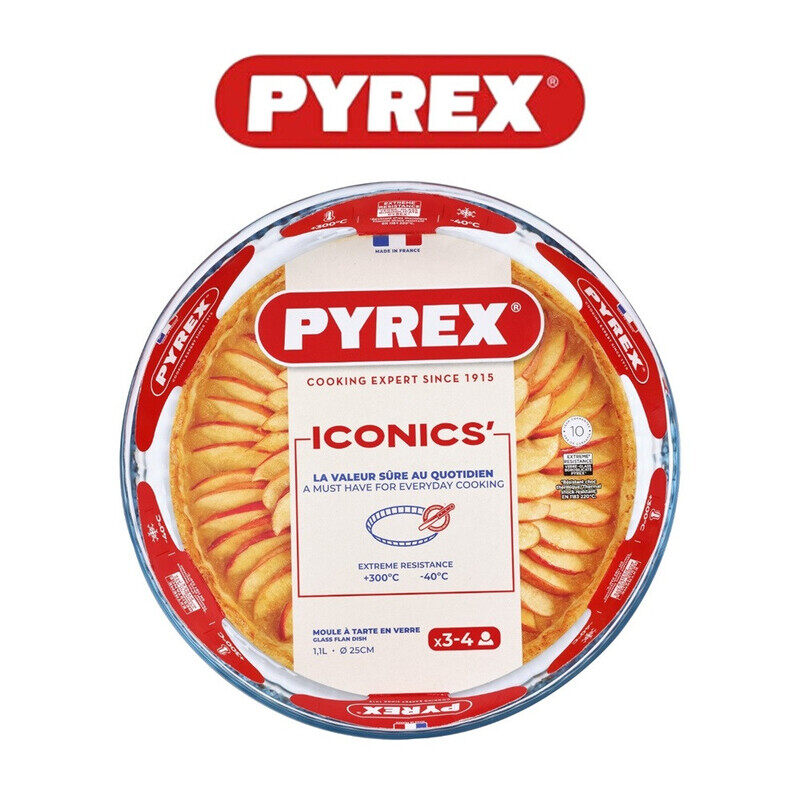 

Pyrex Bake&Enjoy 25cm Round Flan Dish - 1.1L Borosilicate Glass for Perfect Sweet & Savory Baking