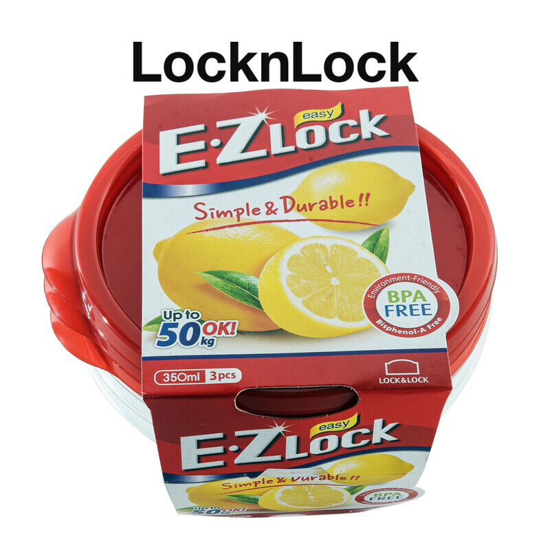 

Lock & Lock LocknLock EzLock Round Container Set - 350ml (Set of 3), Clear Base, Stackable, Microwave-Safe