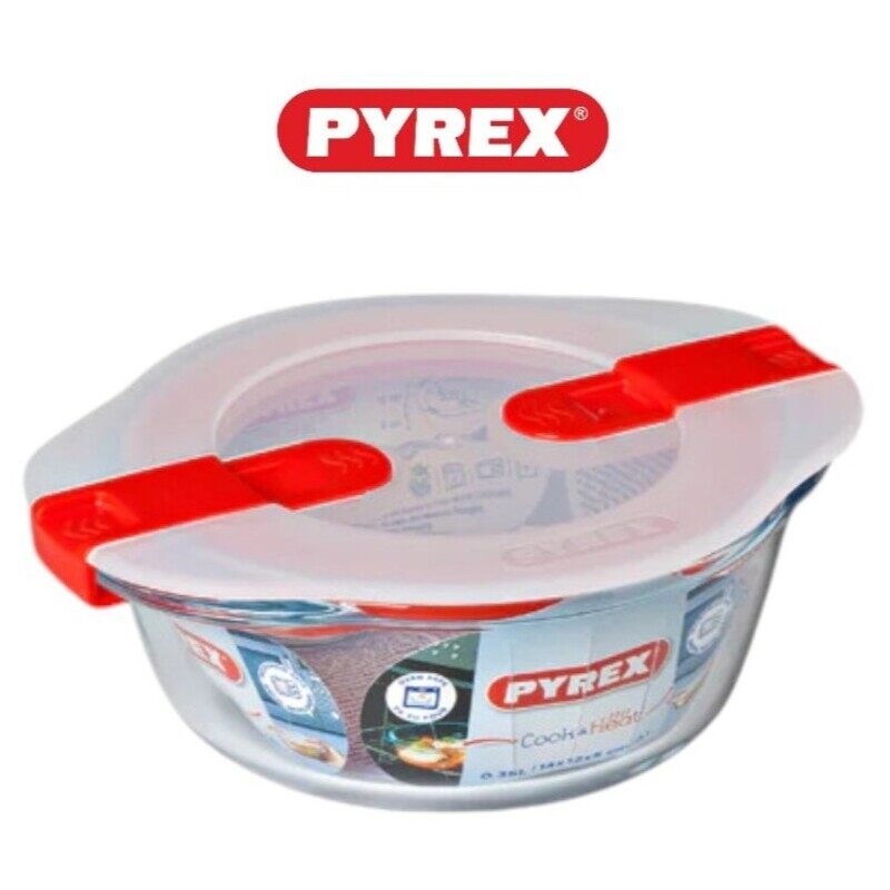 

Pyrex Cook&Heat Round Borosilicate Glass Roaster with Airtight Lid, 14x12cm - Oven, Freezer, Microwave Safe