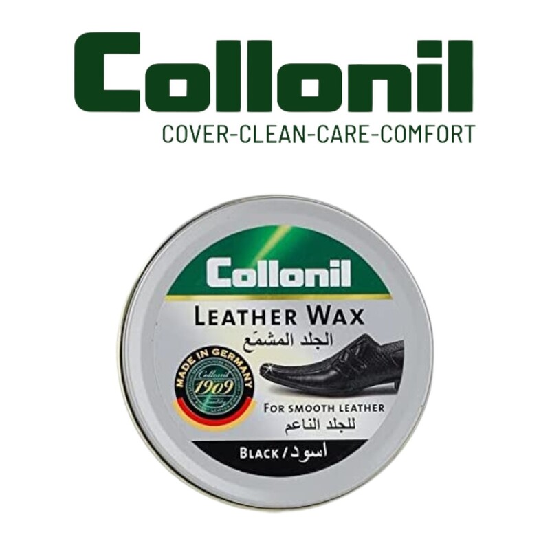 Collonil Leather Wax Tin Black 50ml - Nourishing High-Gloss Shoe Polish for Premium Leather Care