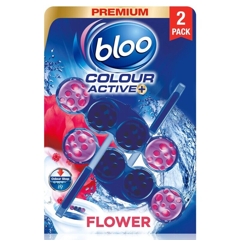 

Bloo Color Active Balls Fresh Flowers 2x50g - Floral Scent, Strong Foaming, 100% Anti-Limescale, Long-Lasting Blue Water