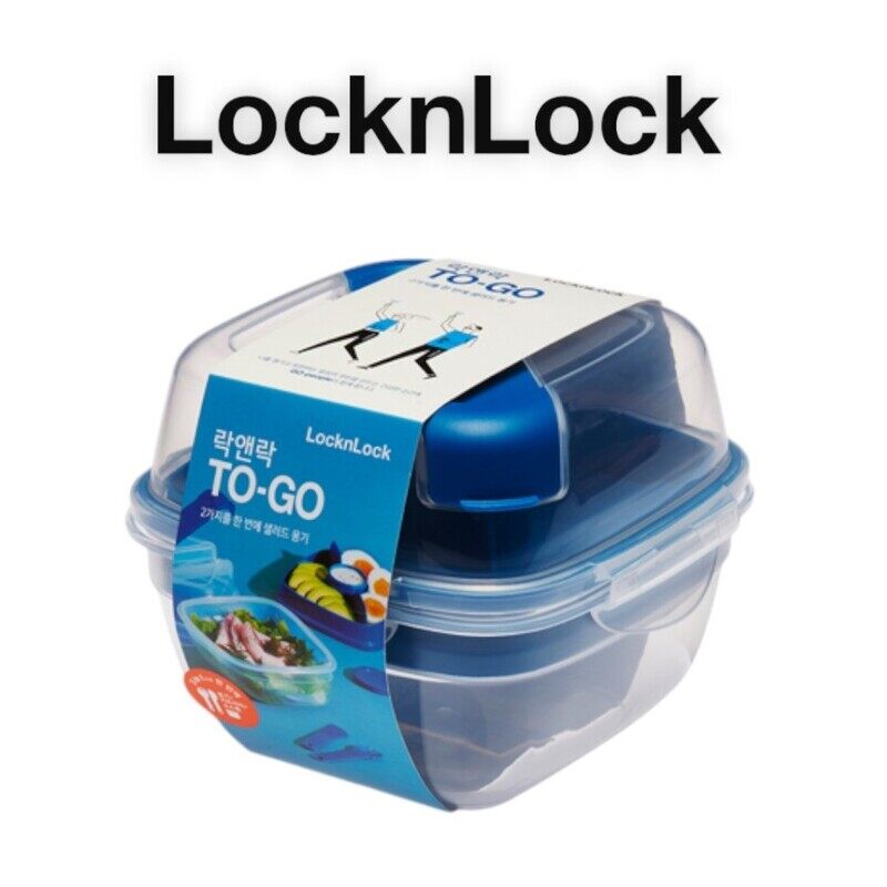 

Lock & Lock LocknLock To-Go 2-in-1 Salad Box, Blue - Leak-Proof, BPA-Free Container with Removable Divider