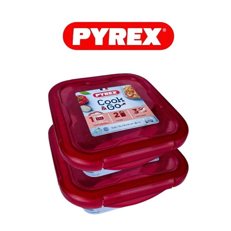 

Pyrex Cook & Go Square Storage Dish 800ml - Pack of 2 - Airtight, Oven & Microwave Safe