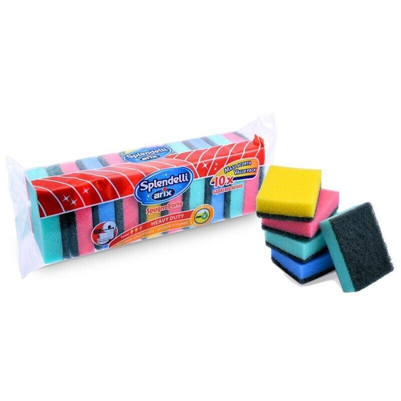 

Arix Splendelli Colorful Sponge Scourer 10 pcs - Heavy-Duty Cleaning for Stainless Steel & Non-Delicate Surfaces