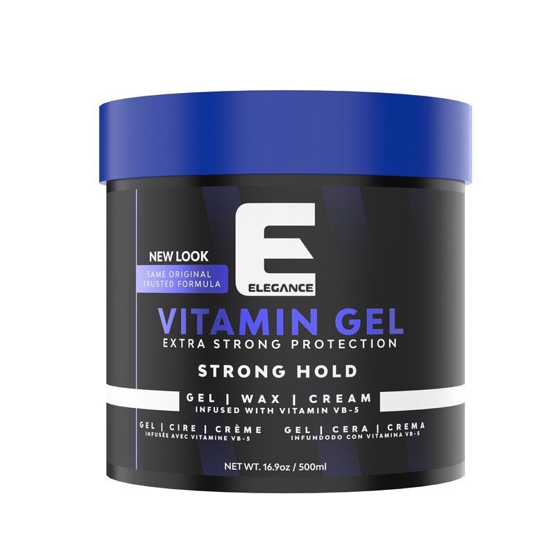 Elegance E Series Vitamin Gel, Blue 500ml - Strong Hold, Flake-Free, Enriched with Pro-VB-5 for Long-Lasting Shine and Volume