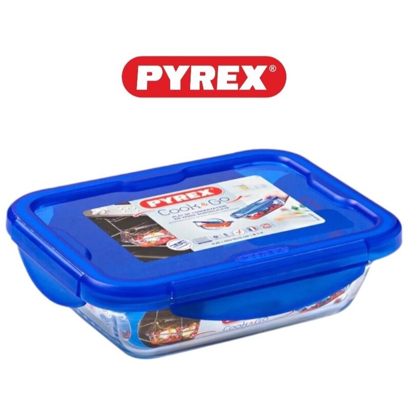 

Pyrex Cook&Go 0.8L Rectangle Storage Dish with Blue Lid - Airtight, Versatile, Freezer-to-Oven Solution