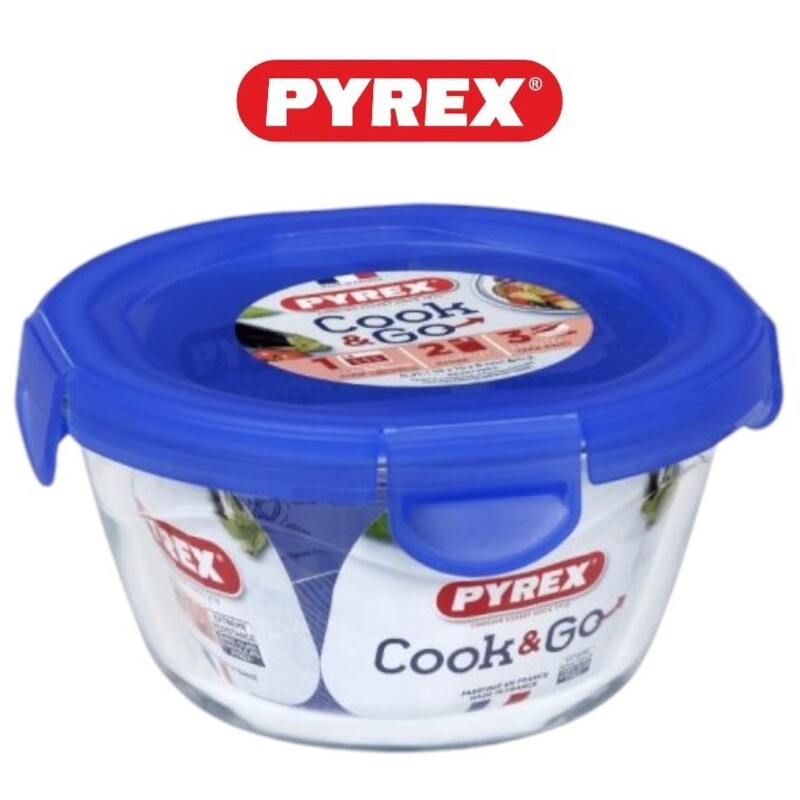 

Pyrex Cook&Go 0.7L Round Storage Dish with Blue Lid - Airtight, Versatile, Freezer-to-Oven Solution