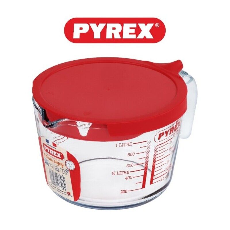 

Pyrex Measuring Jug 1L with Red Lid - Durable & Versatile Kitchen Tool