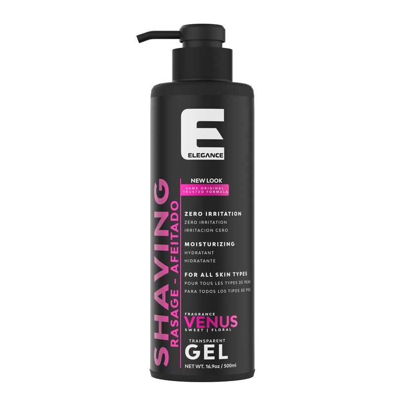 Elegance E Series Shaving Gel, Venus 500ml - Moisturizing, Irritation-Free, Transparent Formula for Sensitive Skin