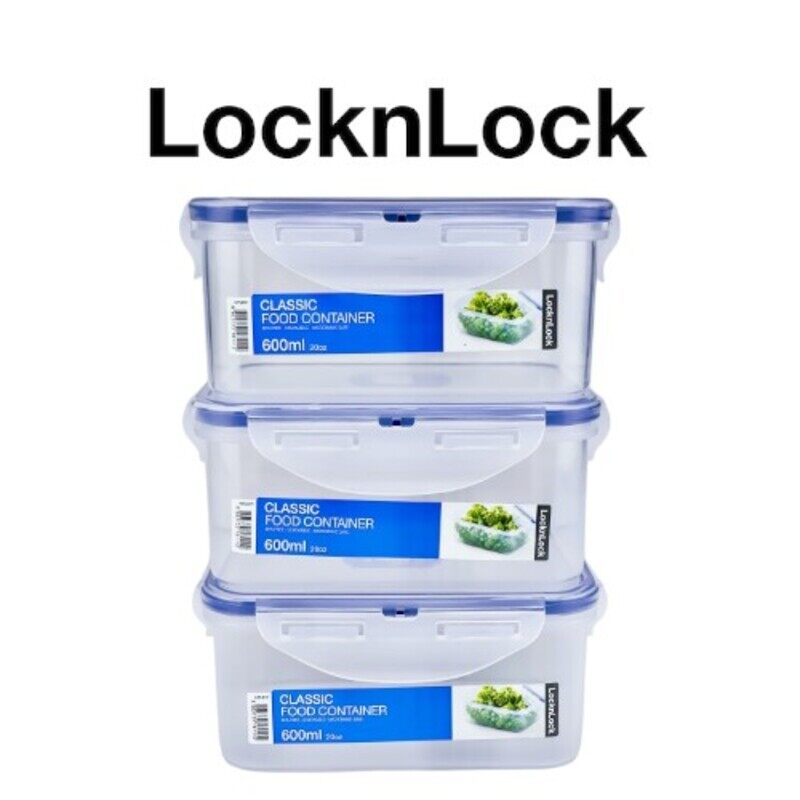 

Lock & Lock LocknLock 600ml Rectangle Airtight Food Storage PACK OF 3 - BPA-Free, Microwave, Freezer, and Dishwasher Safe