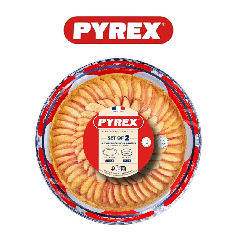 

Pyrex Bake&Enjoy Round Pastry Dish Set - 26cm Deep & 28cm Flat, Durable Borosilicate Glass