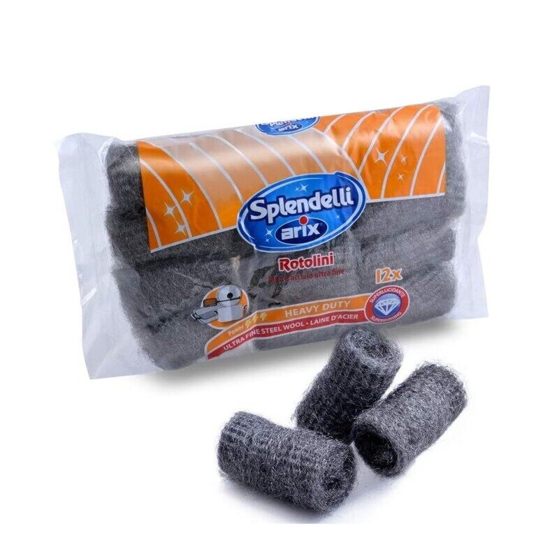 

Arix Splendelli Ultrafine Steel Wool Rolls 12 pcs - Versatile Cleaning for Stainless Steel, Aluminum, and DIY Projects