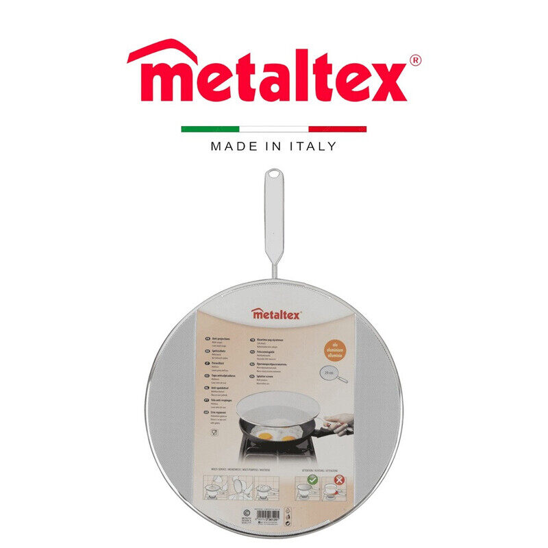 

Metaltex Splatter Screen - 29cm Aluminium, Finely Perforated, with Wire Handle and Plastic Insert