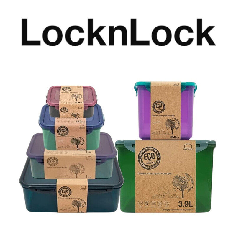 

LocknLock Eco Rectangular Food Container Pack - 350ml, 470ml, 850ml, 1L, 1.3L, 2.6L & 3.9L
