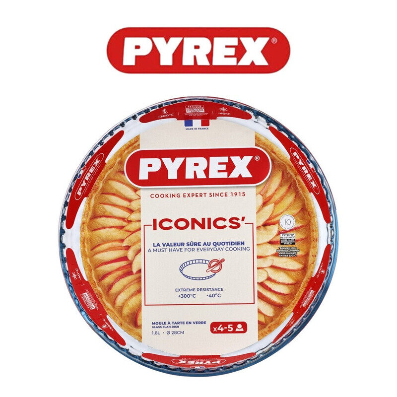 

Pyrex Bake&Enjoy 28cm Round Flan Dish - 1.6L Borosilicate Glass for Perfect Sweet & Savory Baking