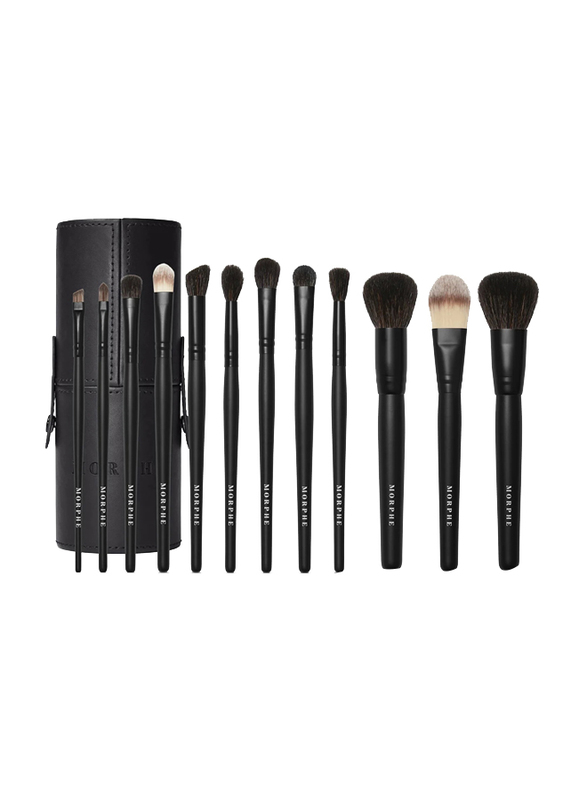 Morphe 12-Piece Brush Collection and Case, Vacay Mode, Black