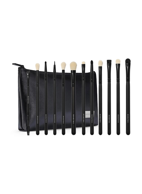 Morphe Eye Obsessed 12-Piece Eye Brush Collection with Bag, Black