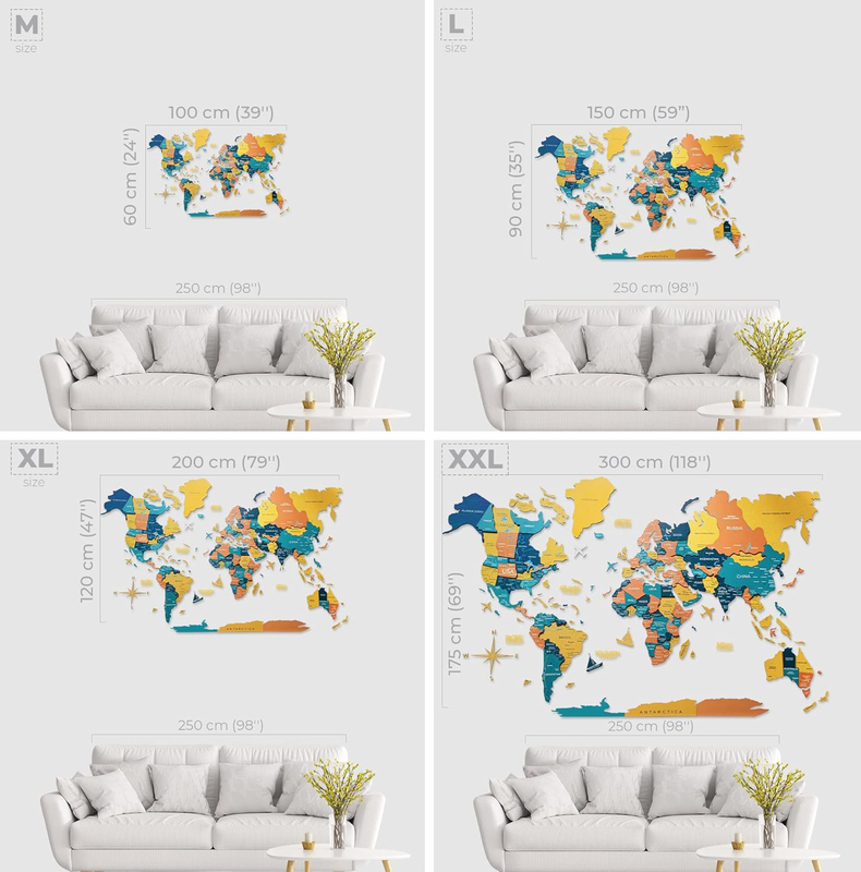 Enjoy The Wood 3D Elegant Wooden Map Wall Art, L, 150x90cm, Indie