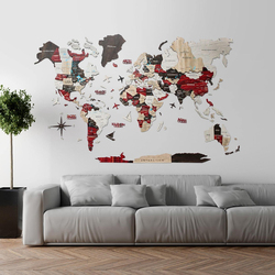 Enjoy The Wood 3D Elegant Wooden World Map Decor Handcrafted and Stylish Wall Art, XL, 200x120cm, Urban