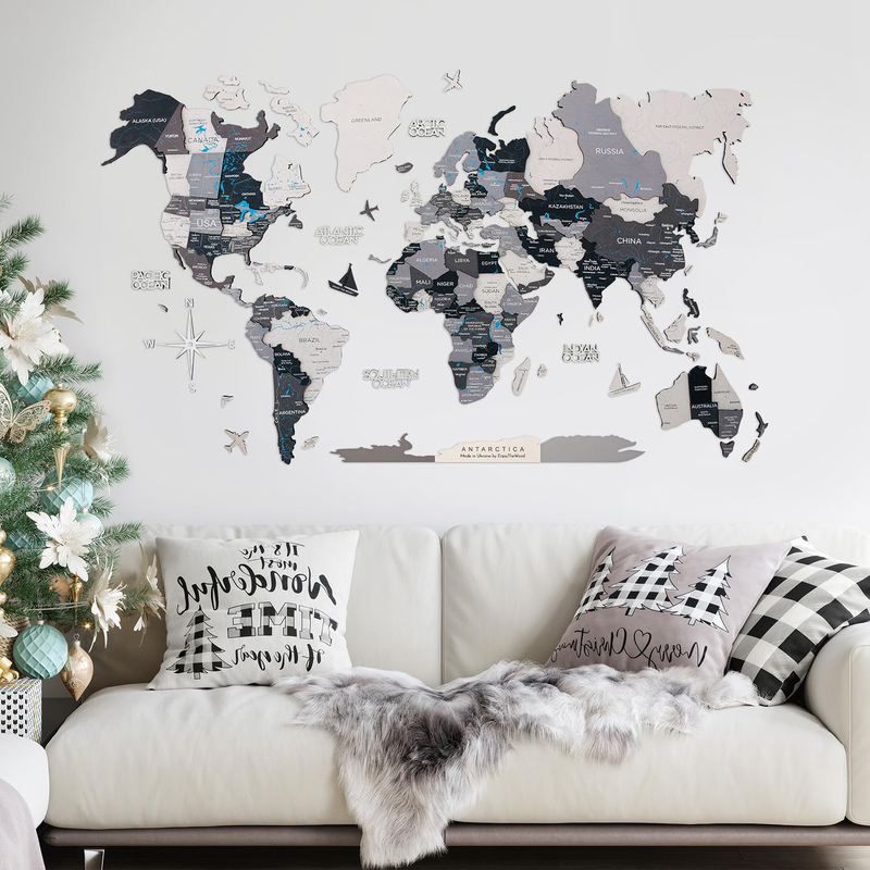 Enjoy The Wood 3D Elegant Wooden World Map Decor Handcrafted and Stylish Wall Art, L, 150x90cm, Nordik