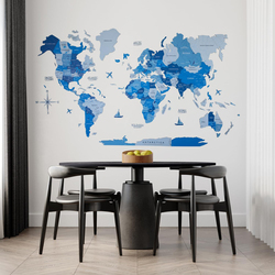 Enjoy The Wood 2D Elegant Wooden World Map Decor Handcrafted and Stylish Handcrafted and Stylish Wall Art, S, 73x49cm, Azure