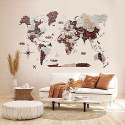 Enjoy The Wood 3D Multi-Layered Elegant Wooden World Map Wall Art, M, 100x60cm, Cappuccino