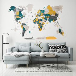 Enjoy The Wood 3D Elegant Wooden World Map Decor Wall Art, XXL, 300x175cm, Country