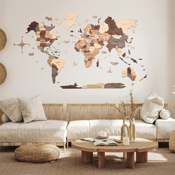 Enjoy The Wood 3D Elegant Wooden World Map Decor Wall Art, XL, 200x120cm, Smokey