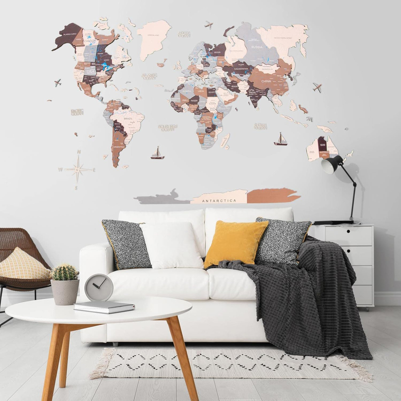 Enjoy The Wood 3D Elegant Wooden World Map Decor Handcrafted and Stylish Wall Art, XXL, 300x175cm, Suburbs