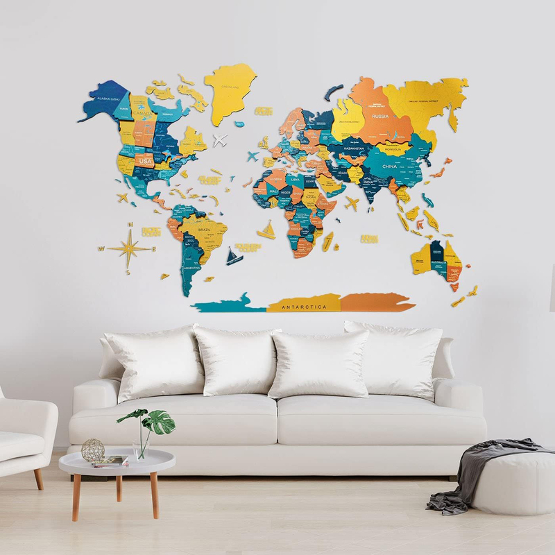 Enjoy The Wood 3D Elegant Wooden Map Wall Art, M, 100x60cm, Indie