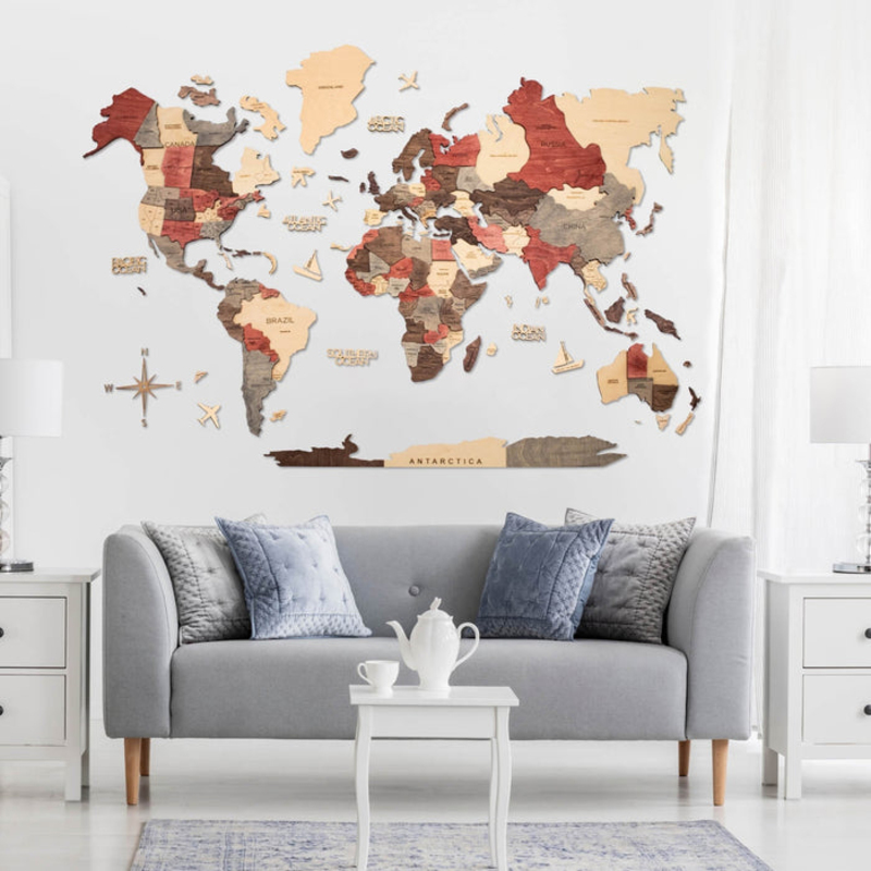 Enjoy The Wood 3D Elegant Wooden World Map Decor Wall Art, M, 100x60cm, Fusion Design