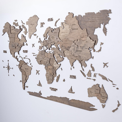 Enjoy The Wood 3D Elegant Wooden World Map Decor Wall Art, M, 100x60cm, Terra Color