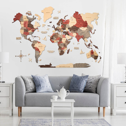 Enjoy The Wood 3D Elegant Wooden World Map Decor Wall Art, XXL, 300x175cm, Fusion Design