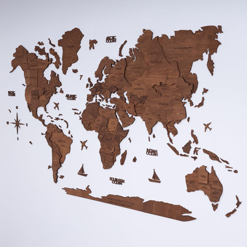 

Enjoy The Wood 3D Elegant Wooden World Map Decor Wall Art, M, 100x60cm, Oak