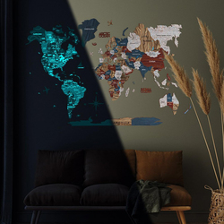 Enjoy The Wood 3D Luminous Wooden World Map Decor Handcrafted and Stylish Wall Art, L, 150x90cm, Boho