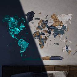 Enjoy The Wood 3D Luminous Elegant Wooden World Map Decor Wall Art with Magical Nighttime Glow, XL, 200x120cm, Mystery