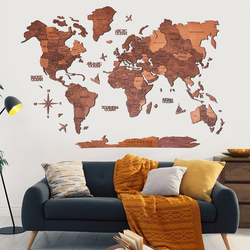 Enjoy The Wood 3D Elegant Wooden World Map Decor Wall Art, XL, 200x120cm, Oak