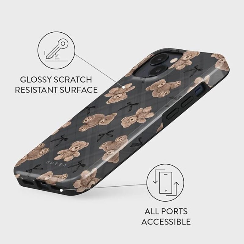 حافظة هاتف متوافقة مع حافظة الهاتف المحمول iPhone 15 PRO Hybrid 2 Layer Hard Shell Silicone Case Cover Luxury Premium مقاومة للخدش BFF Cute Teddy Bears