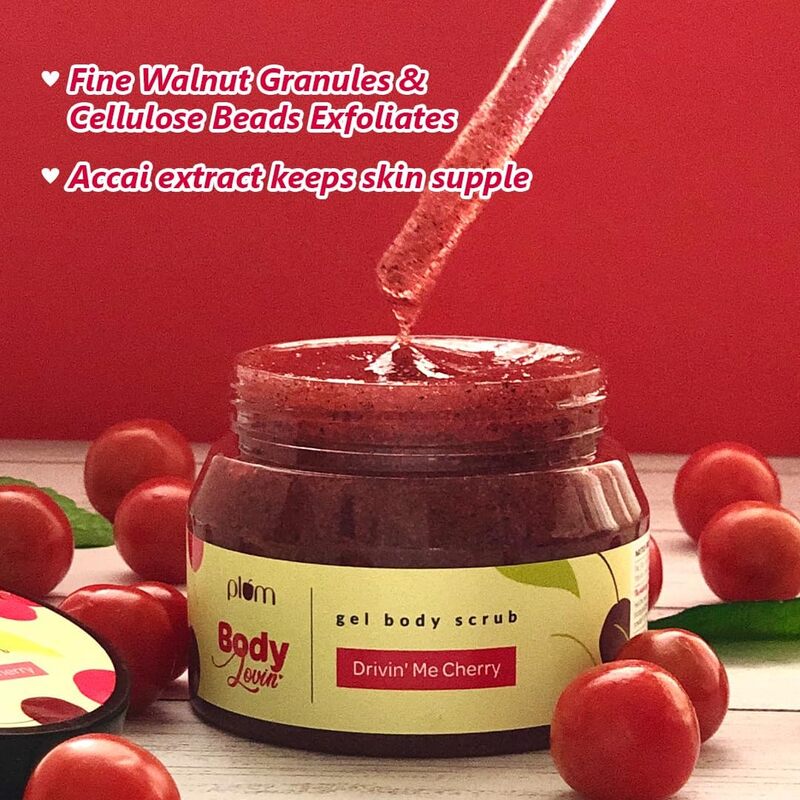 Plum BodyLovin' Body Scrub Drivin' Me Cherry Gel Body Scrub Skin Brightening Tan Removal Sulphate & Paraben Free 100% Vegan 200 g