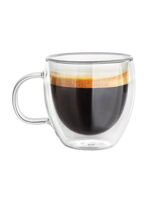 

Mash 250ml Double Walled Glass Coffee Mug with Handle, Clear